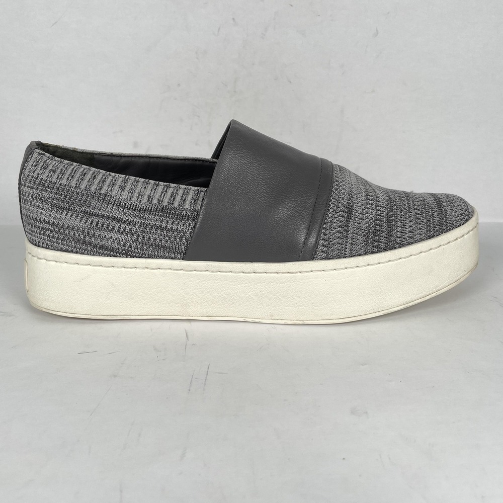 Vince Blair Shoes Womens Size 9.5 Gray Knit Leather Slip On Platform Sneakers